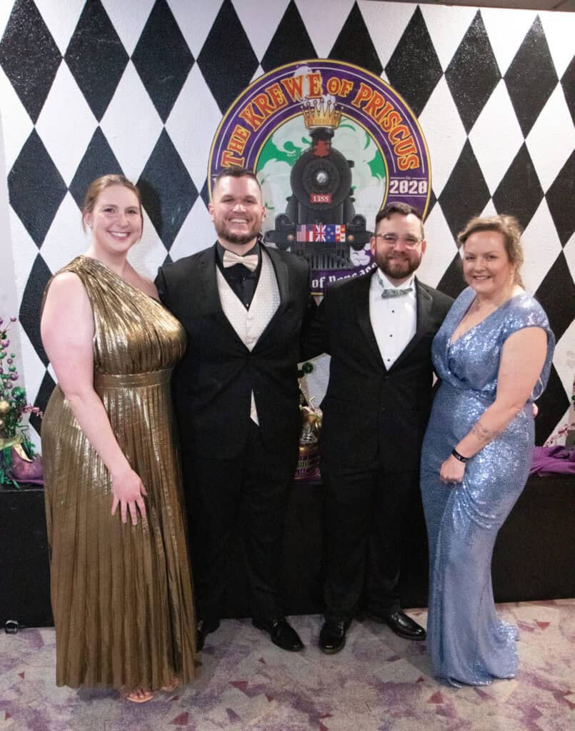 Katie and Evan Courtney, and Colby and Brittany Sullivan at the 2026 Krewe of Priscus Coachella in Pensacola, Florida