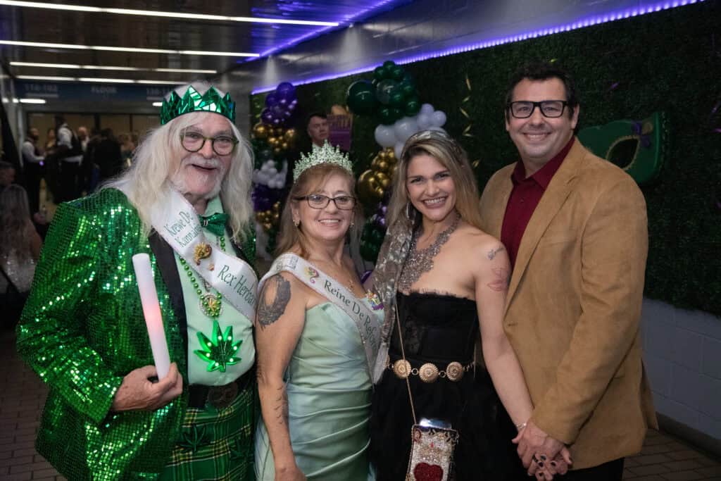 Steve Yo, Tammy Tomaset, Frank and Stephanie Watson at the 2026 Krewe of Priscus Coachella in Pensacola, Florida