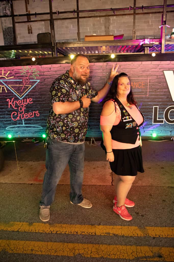 Matt Alber and Darrien Vanee at the 2026 Mardi Gras Kick-off in the Seville Quarter of Pensacola, Florida