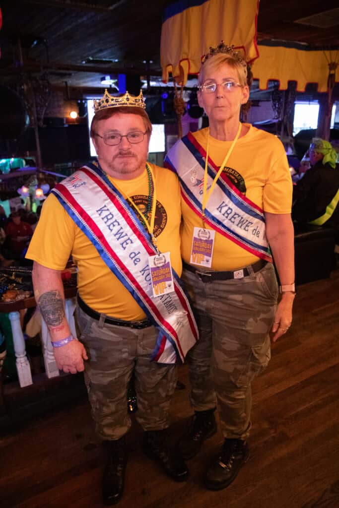 Tom and Viola Smith at the 2026 Mardi Gras Kick-off in the Seville Quarter of Pensacola, Florida
